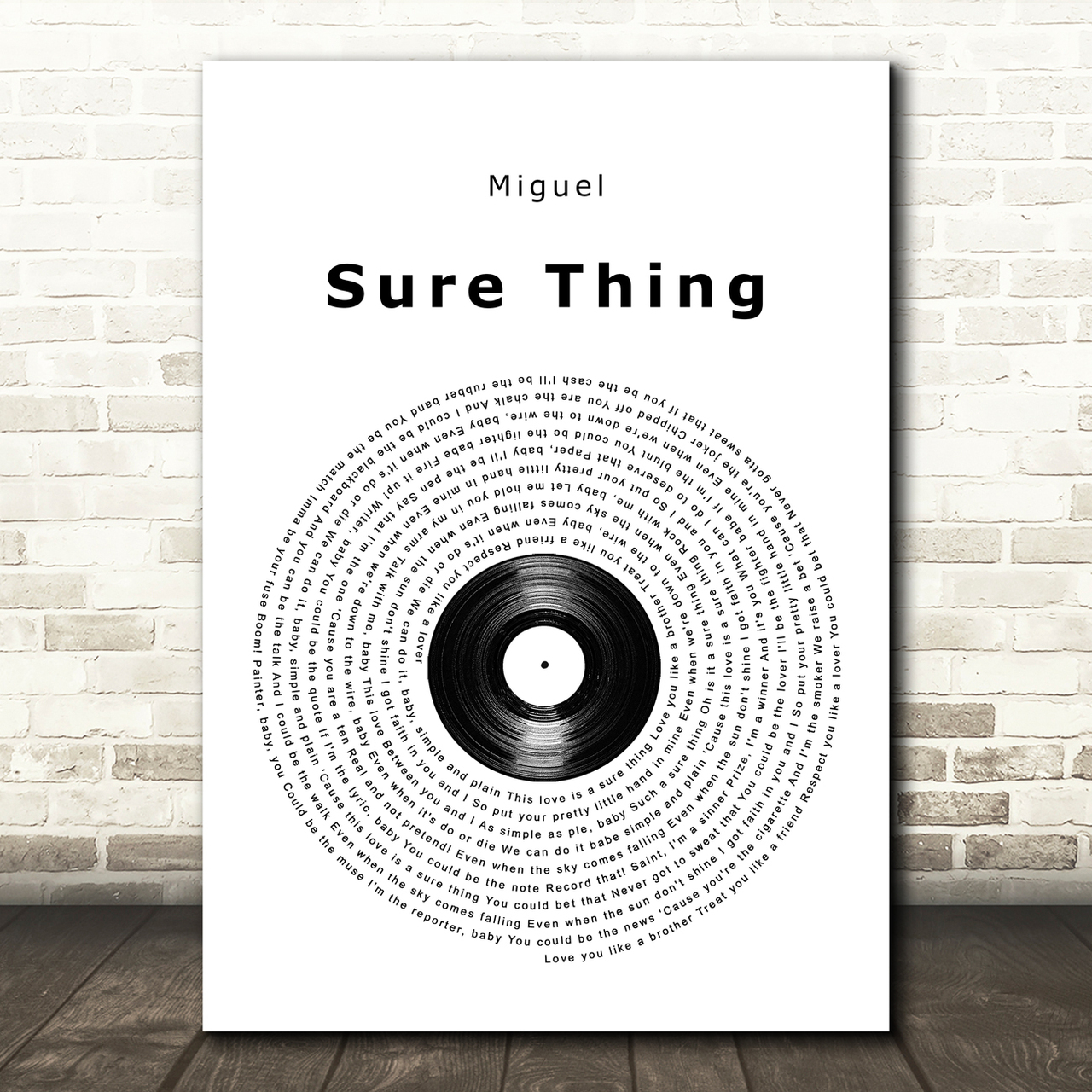 Miguel Sure Thing Vinyl Record Song Lyric Wall Art Print