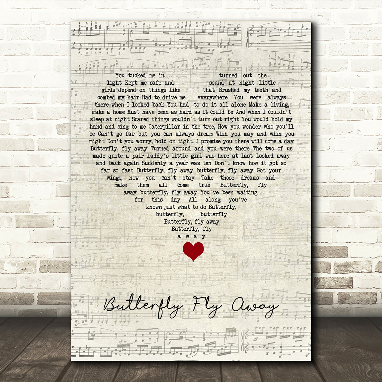 Miley Cyrus Butterfly Fly Away Script Heart Song Lyric Quote Music Poster Print