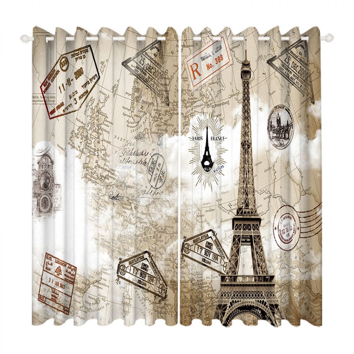 Modern 3d Eiffel Tower Paris Map Printed Window Curtain Home Decor