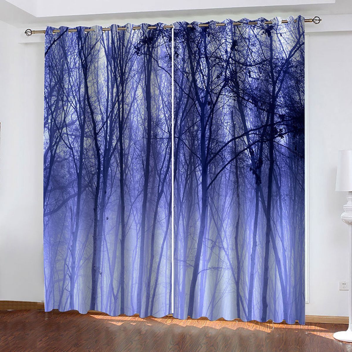 Modern 3d Foggy Forest Printed Window Curtain Home Decor