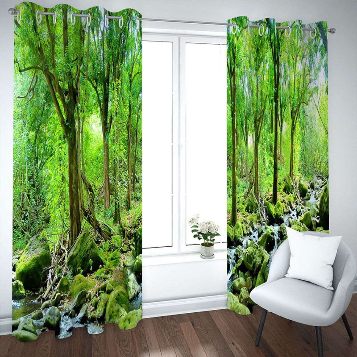 Modern 3d Forest Fresh Atmosphere Printed Window Curtain Home Decor