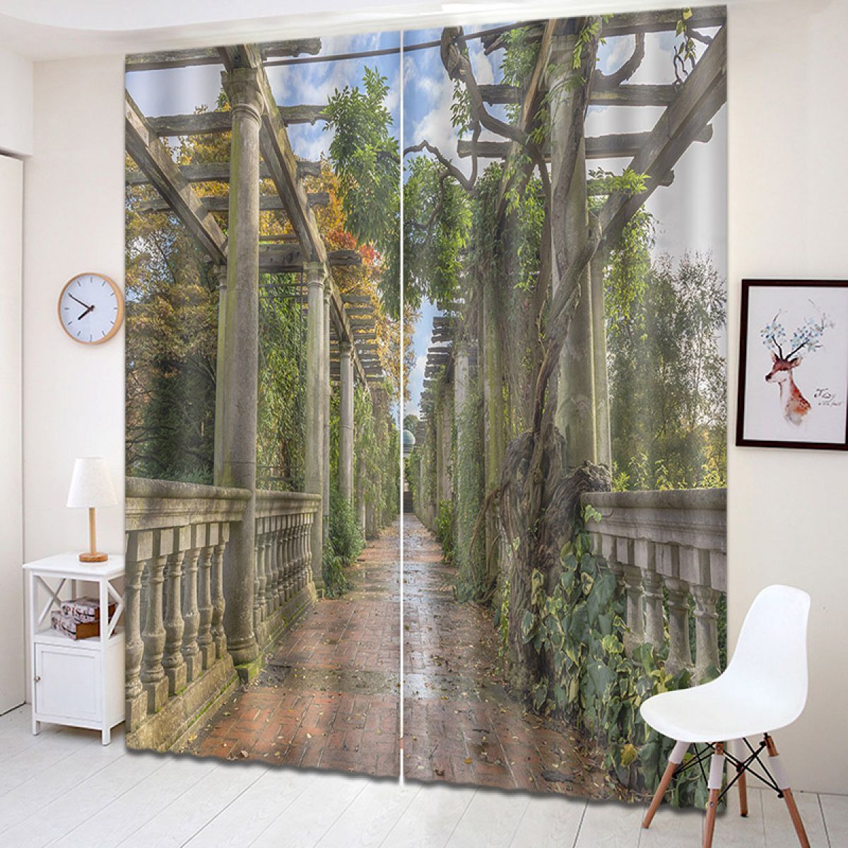 Modern 3d Garden Corridor Printed Window Curtain Home Decor