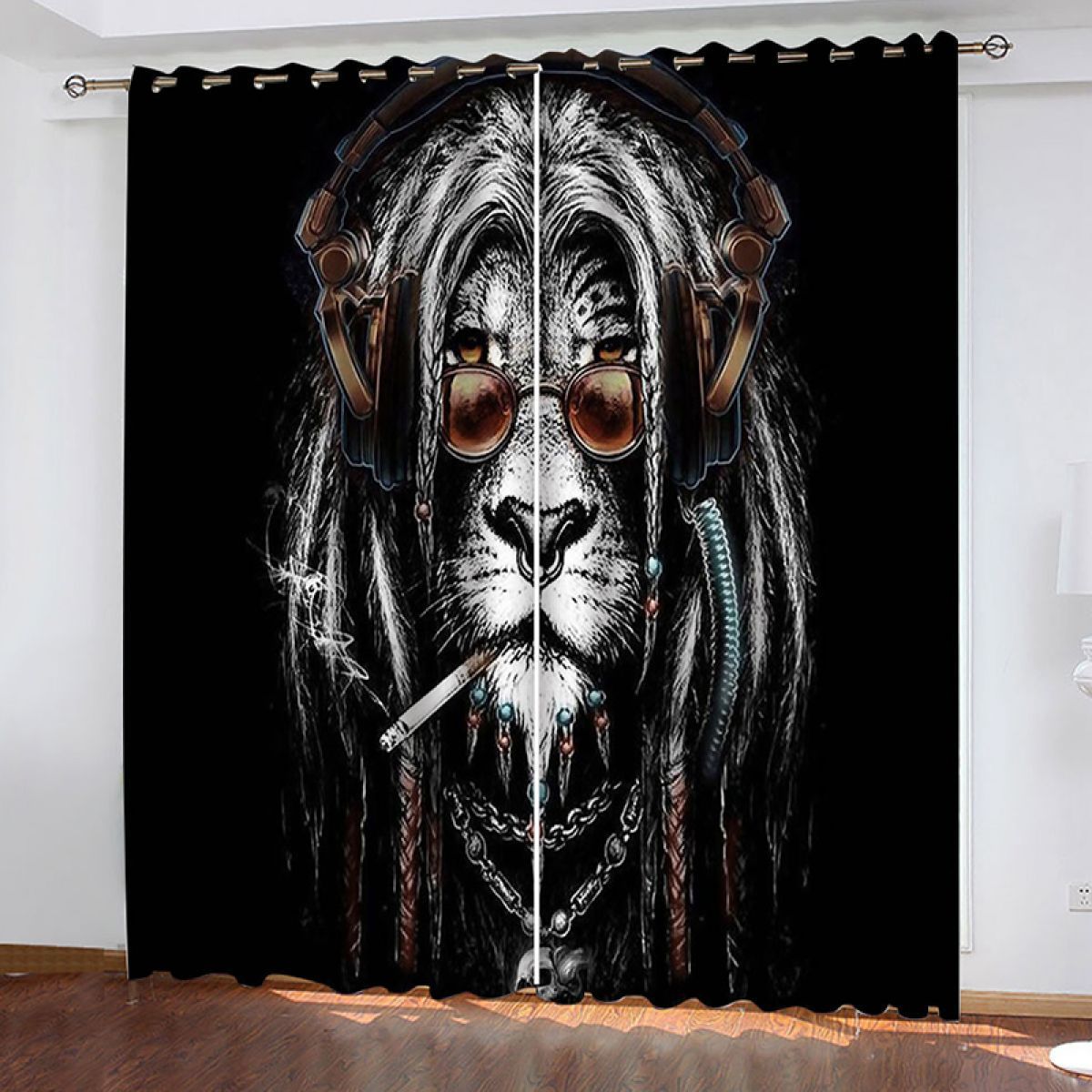 Modern 3d Hip Hop Lion Printed Window Curtain Home Decor