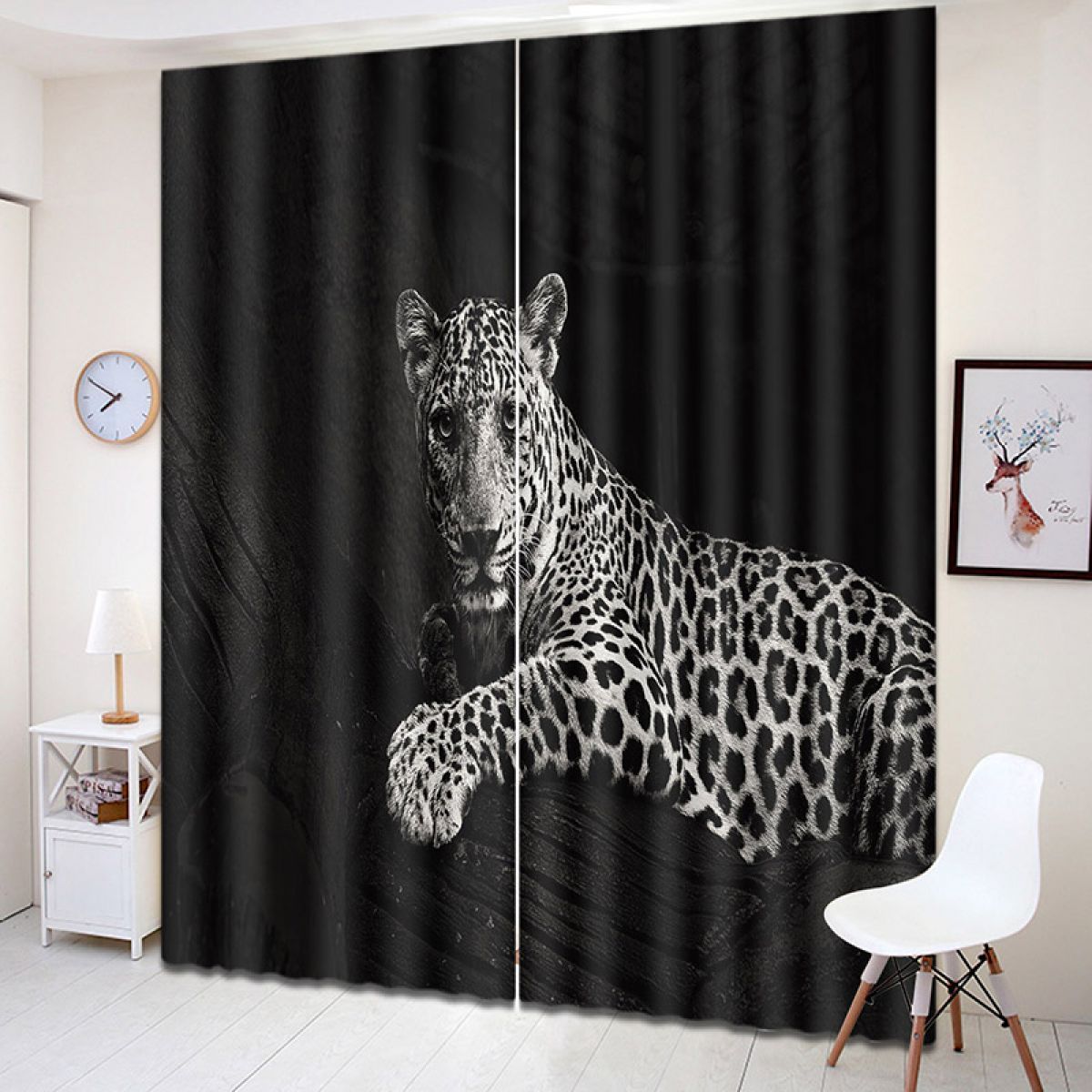 Modern 3d Leopard Lying On The Tree Printed Window Curtain Home Decor
