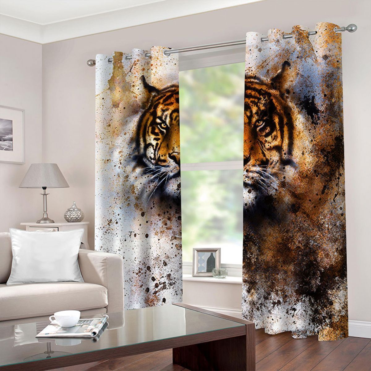 Modern 3d Tiger Printed Window Curtain Home Decor