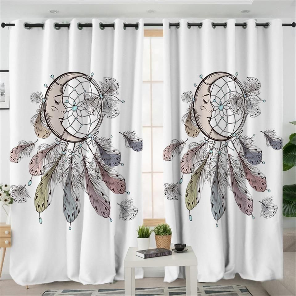 Moon Dreamcatcher Feathers Native American Printed Window Curtain