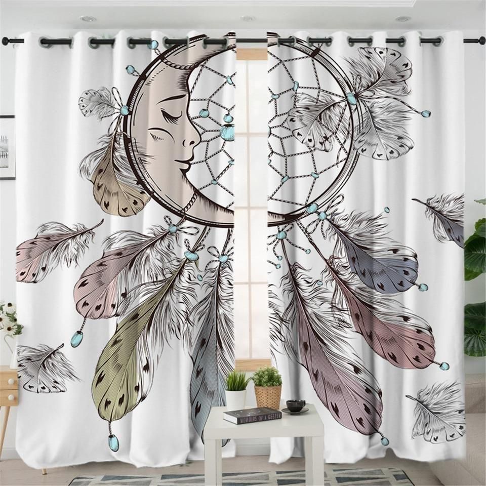 Moon Dreamcatcher Feathers Native American Printed Window Curtain Home Decor