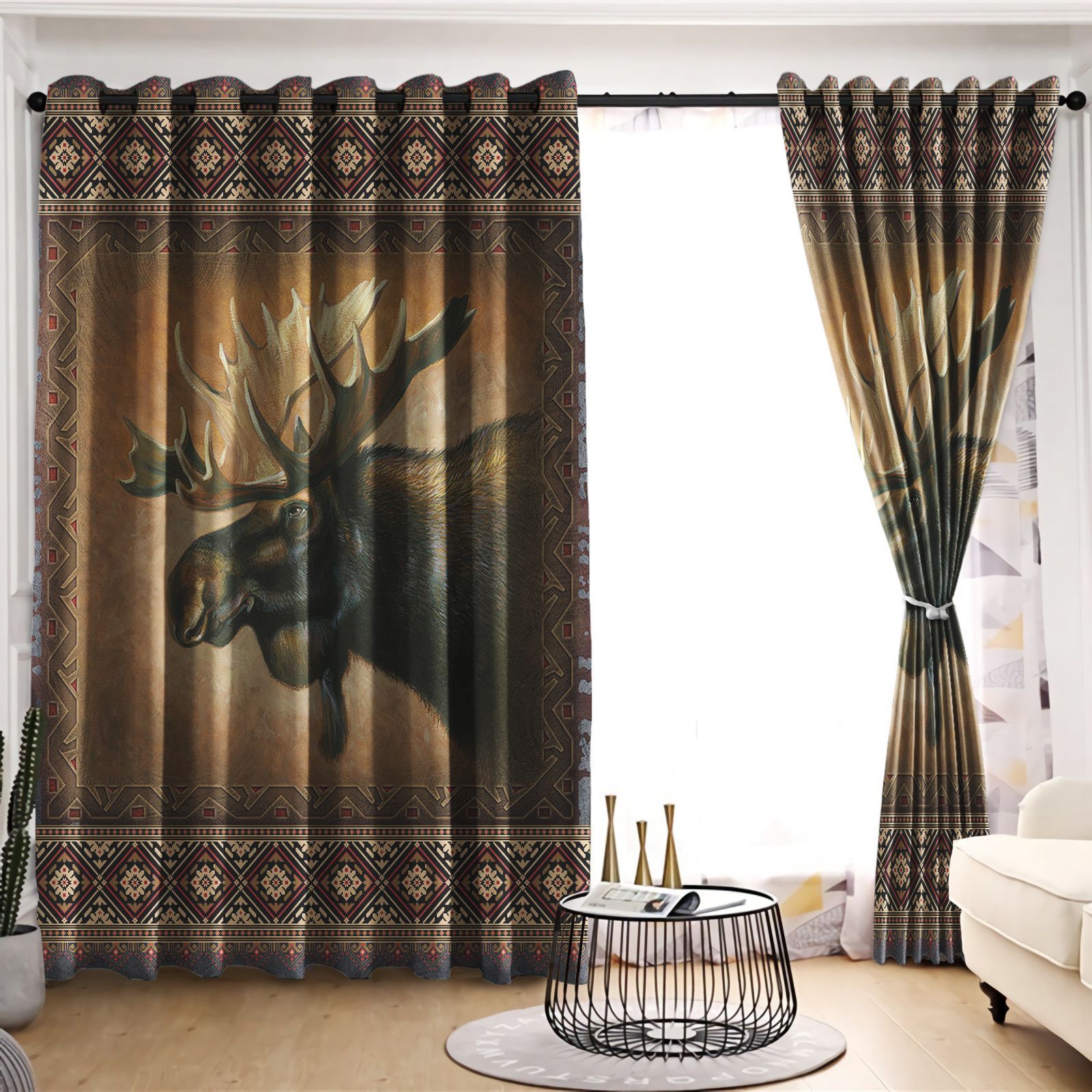 Moose Natural Life Printed Window Curtain Home Decor