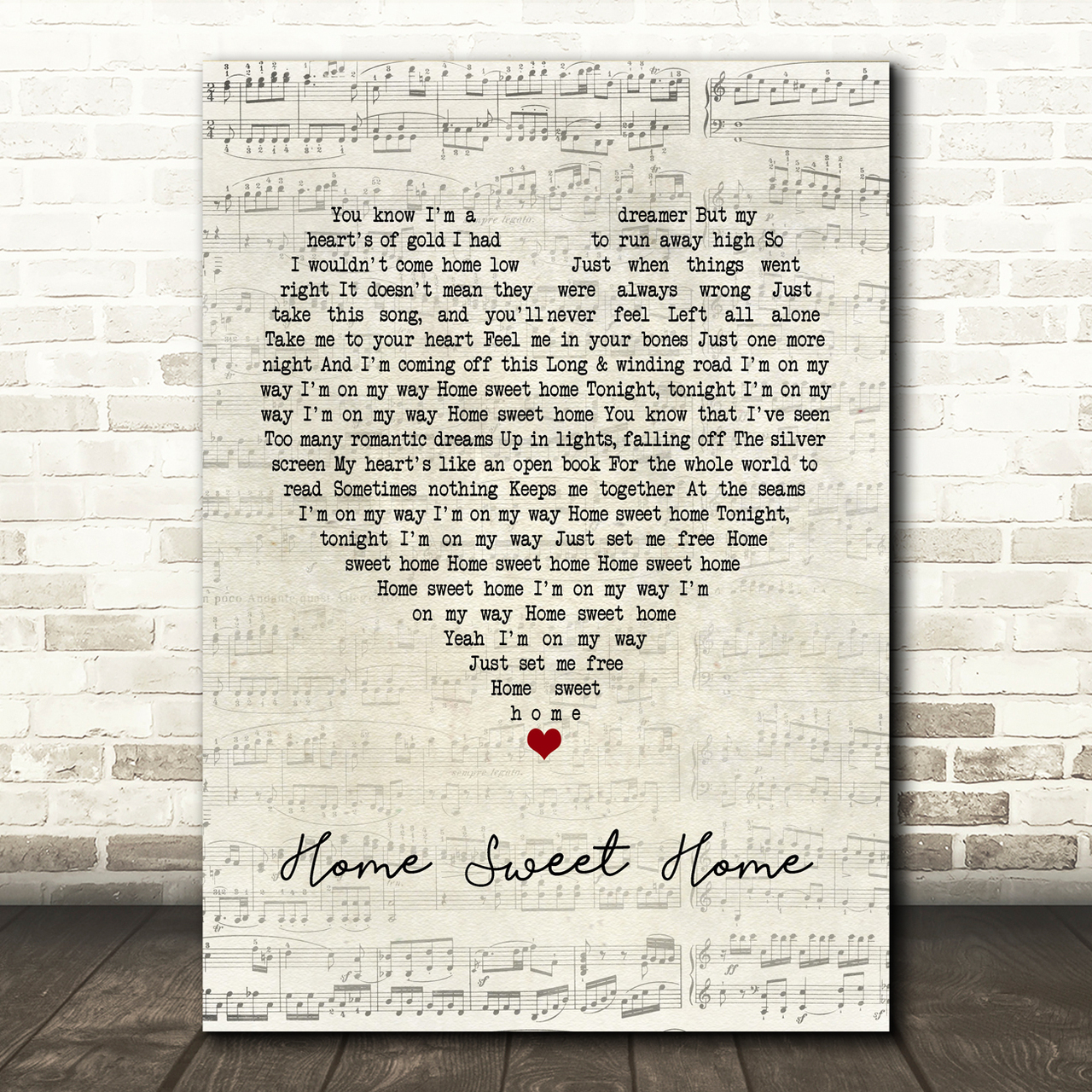 Motley Crue Home Sweet Home Script Heart Song Lyric Music Print
