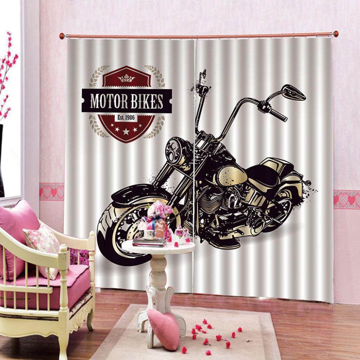 Motorcycle Cool Design Printed Window Curtain Home Decor