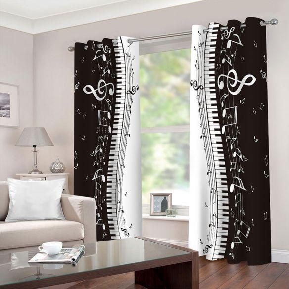 Music Notes Printed Window Curtain Home Decor