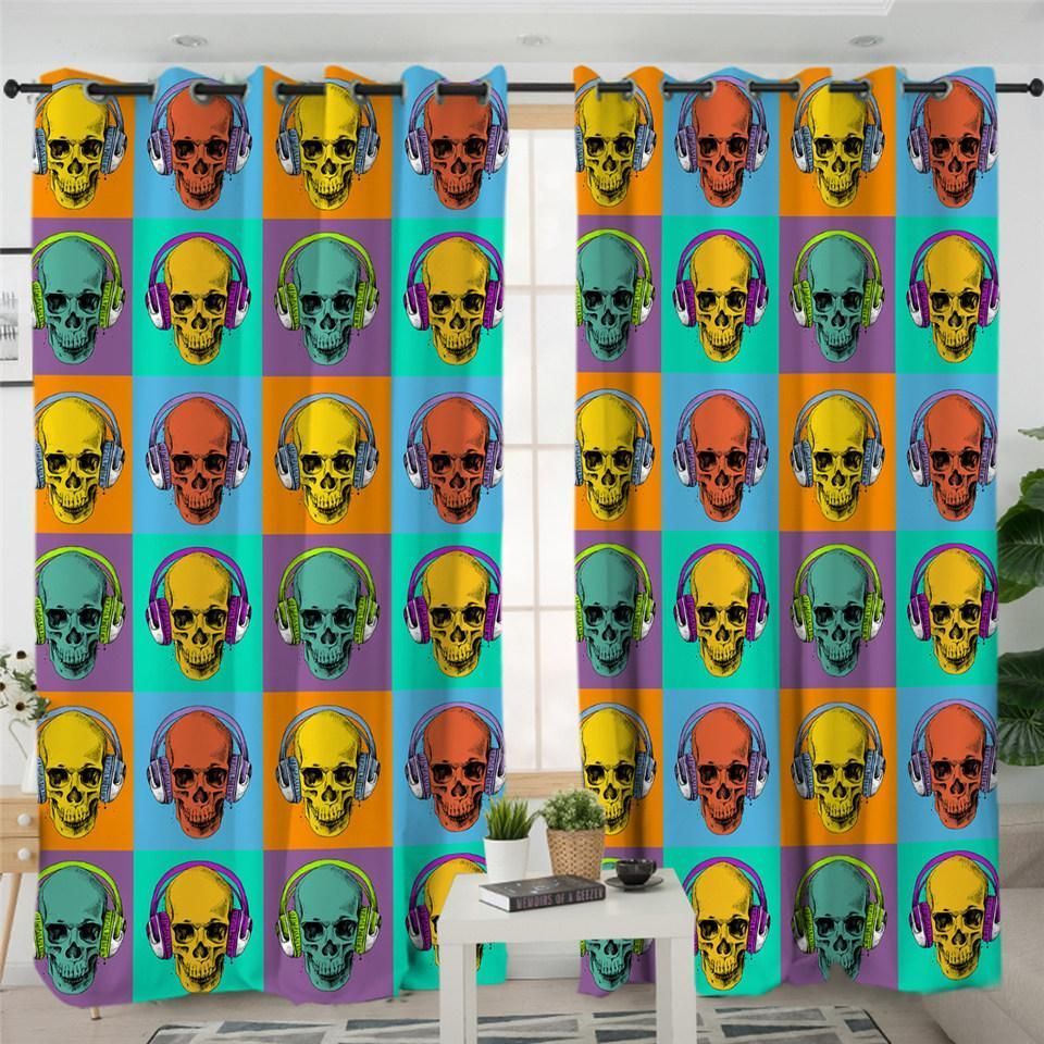 Music Skull Printed Window Curtains Home Decor