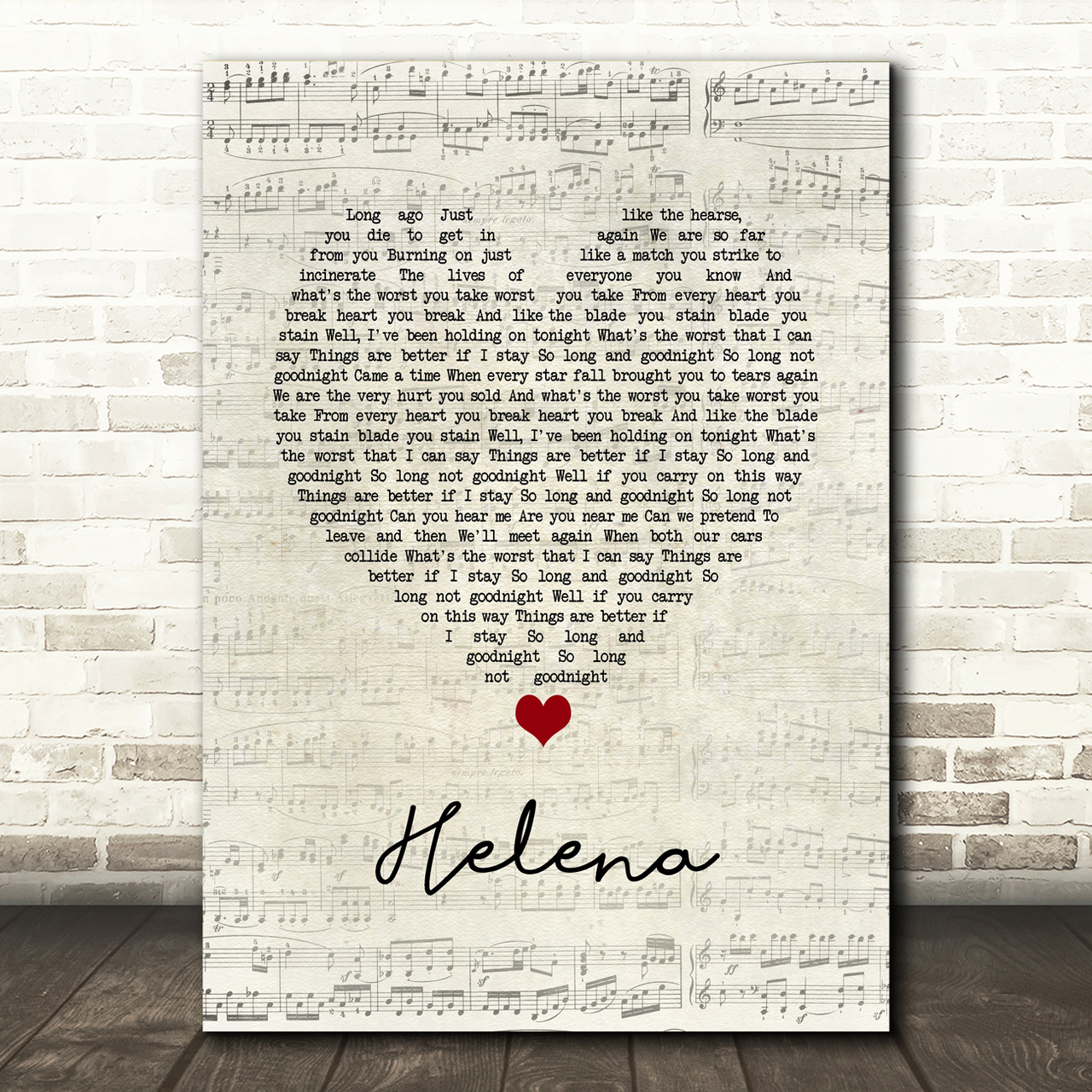 My Chemical Romance Helena Script Heart Song Lyric Quote Music Poster Print