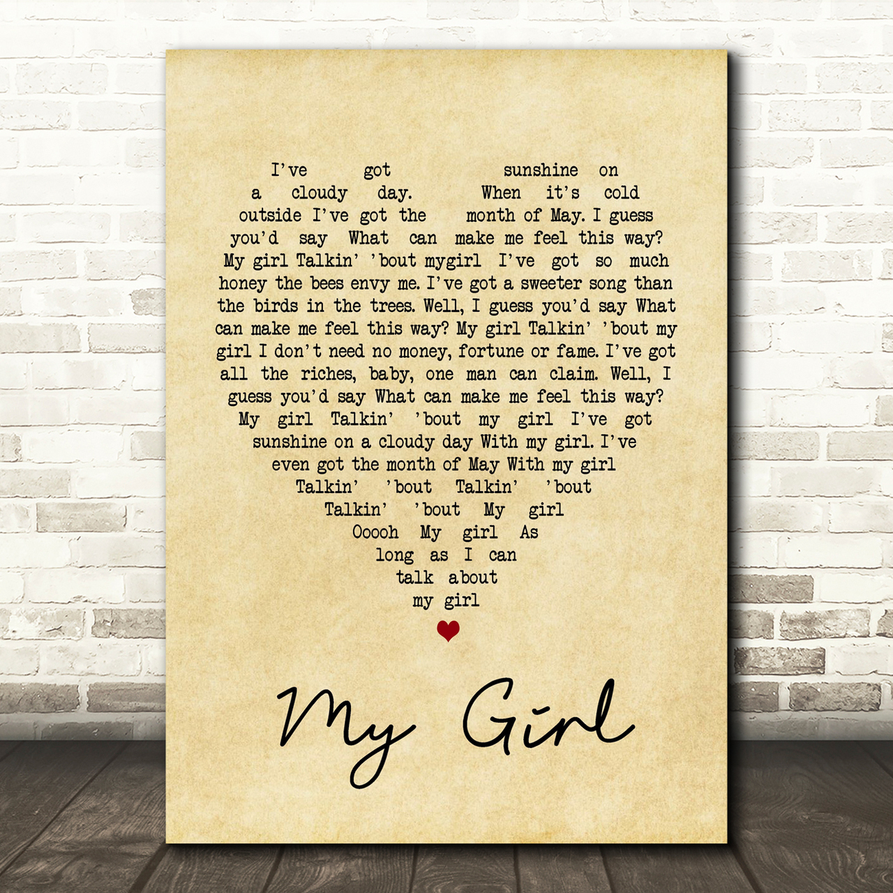 My Girl The Temptations Vintage Heart Song Lyric Quote Print