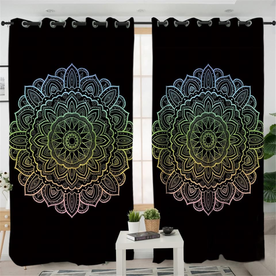 Mystery Mandala Black Themed Printed Window Curtain Home Decor