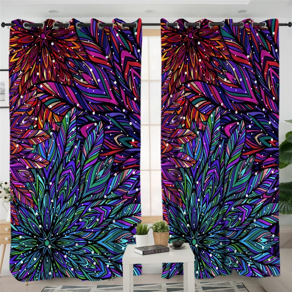 Mystique Patterned Leaves Printed Window Curtain Home Decor