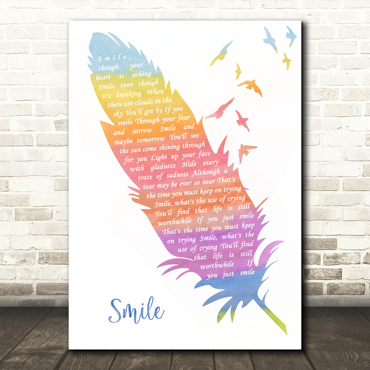 Nat King Cole Smile Watercolour Feather & Birds Song Lyric Quote Music Poster Print