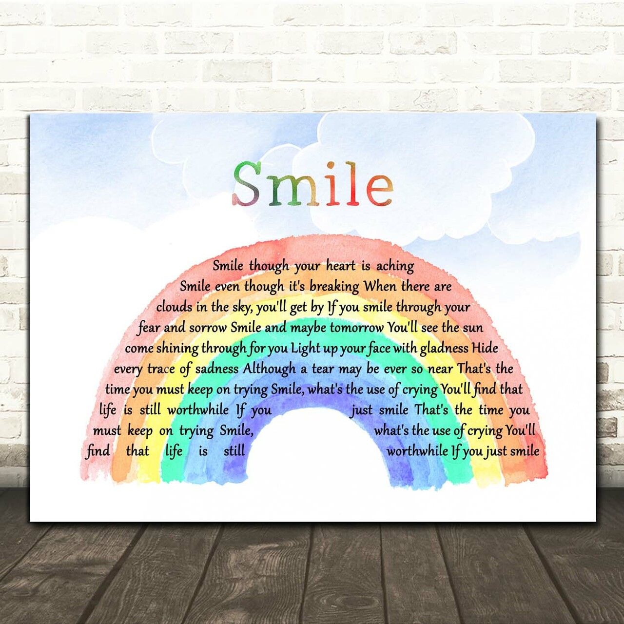 Nat King Cole Smile Watercolour Rainbow & Clouds Song Lyric Print