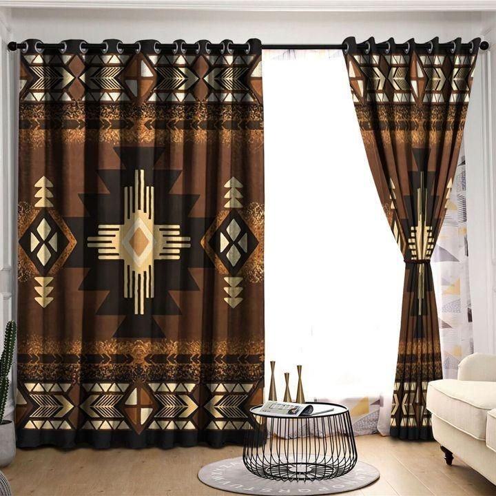 Native American Brown Pattern Printed Window Curtain