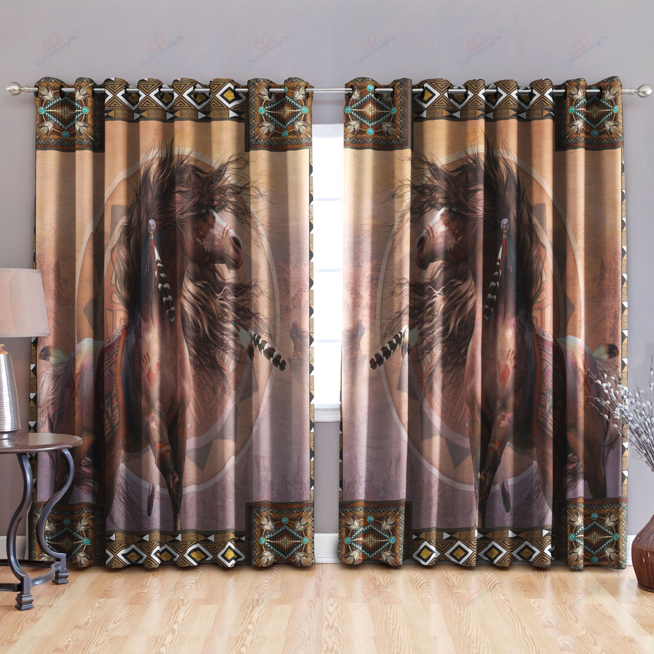 Native American Horse Printed Window Curtain Home Decor