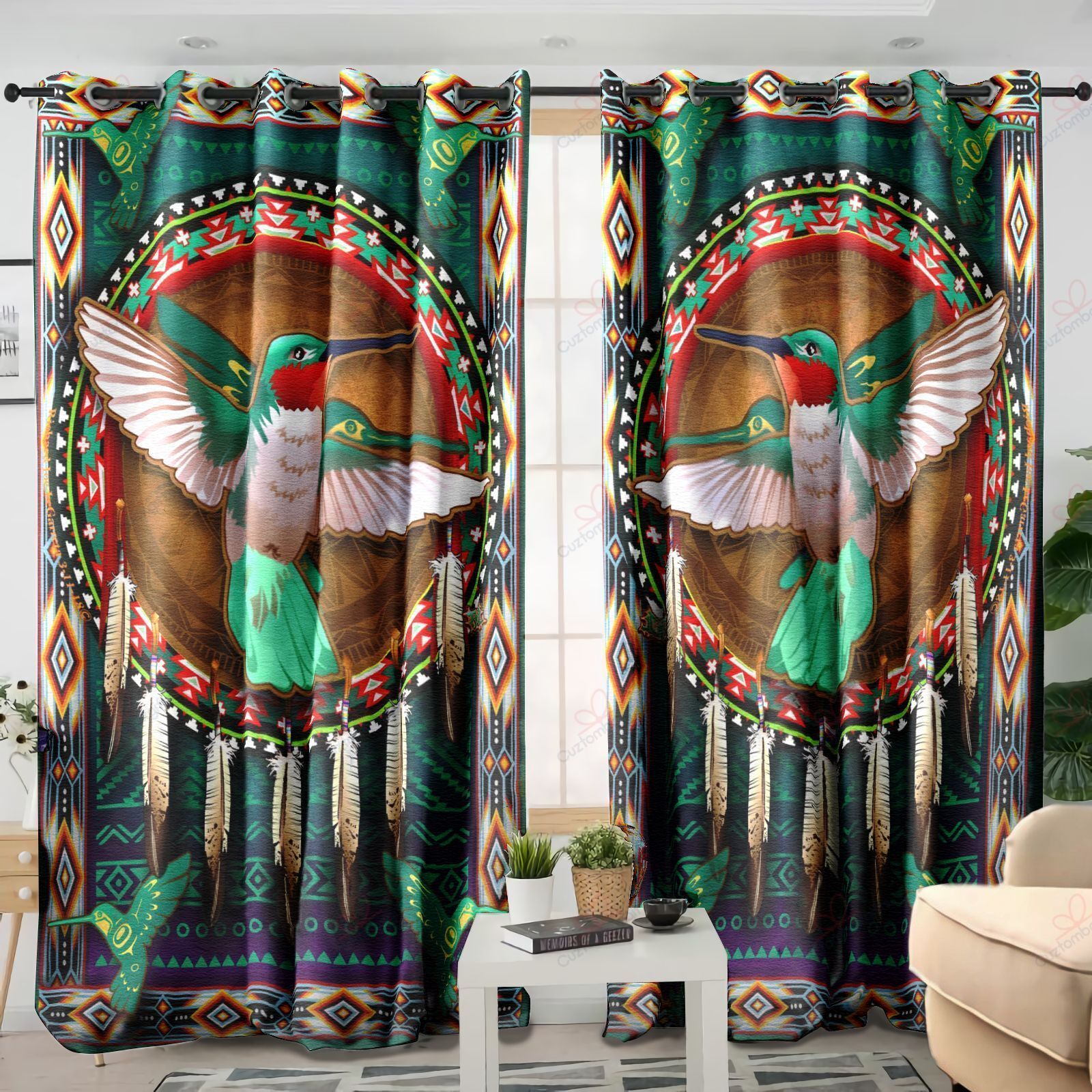 Native American Hummingbird Printed Window Curtain Home Decor