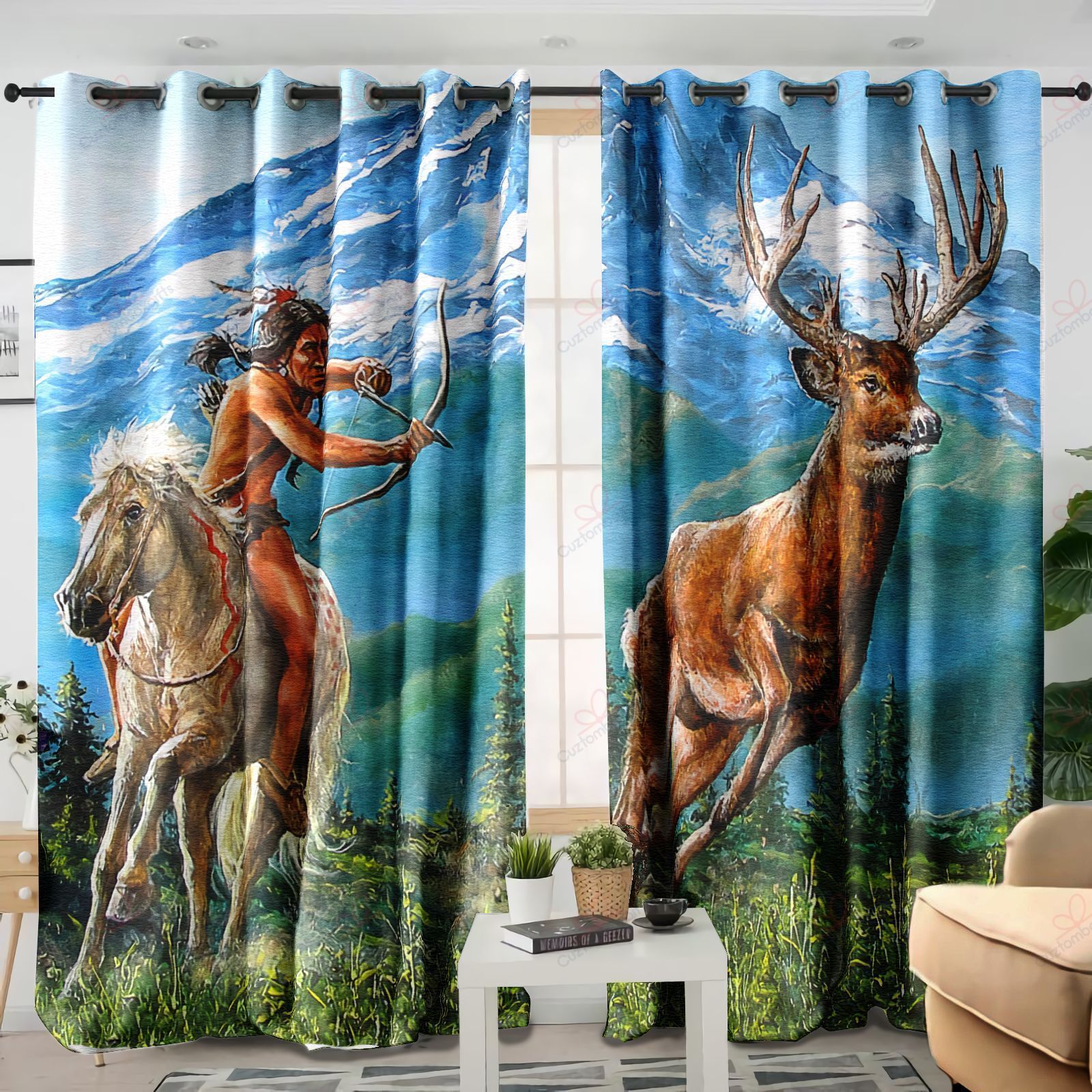 Native American Hunting Printed Window Curtain Home Decor