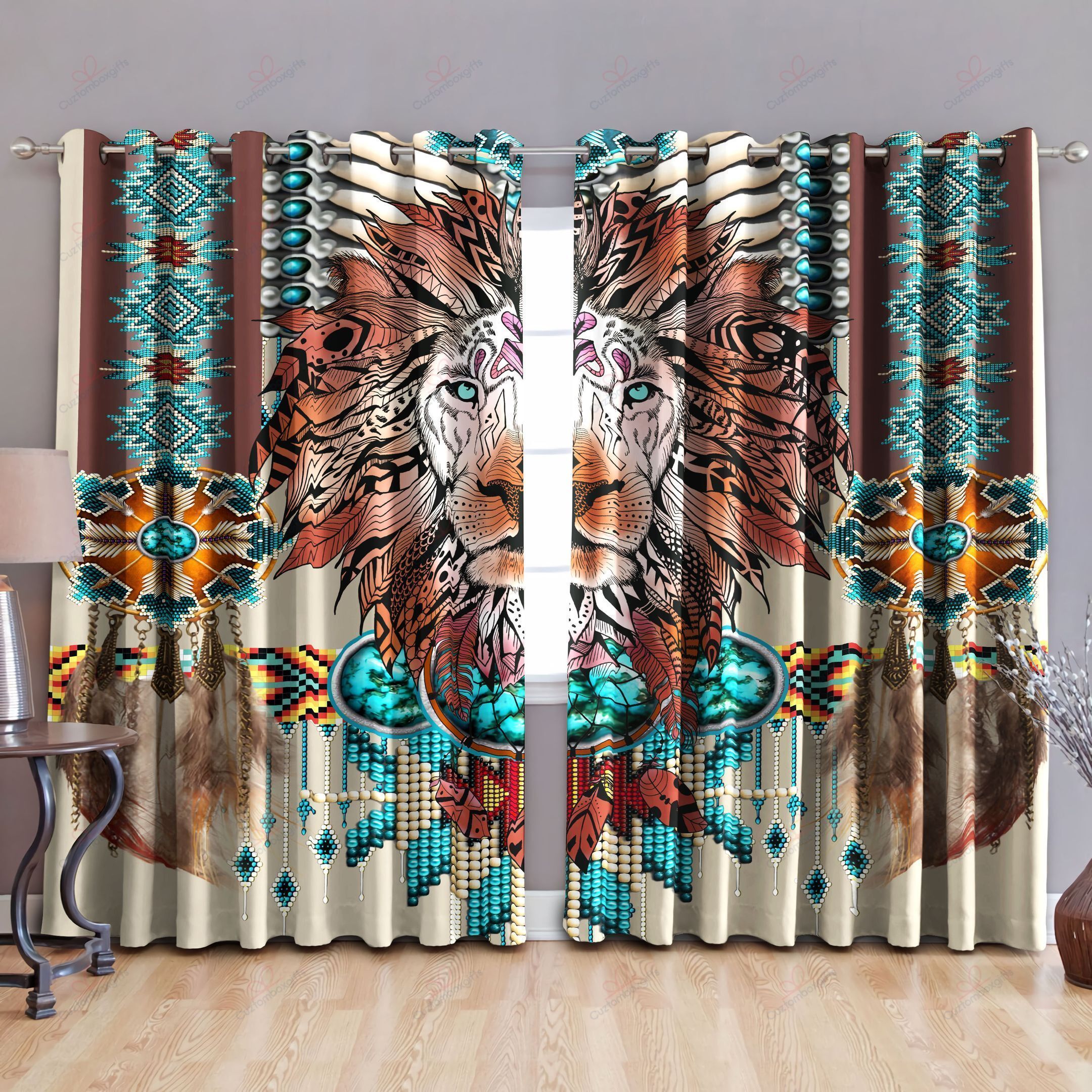 Native American Lover Lion Printed Window Curtain