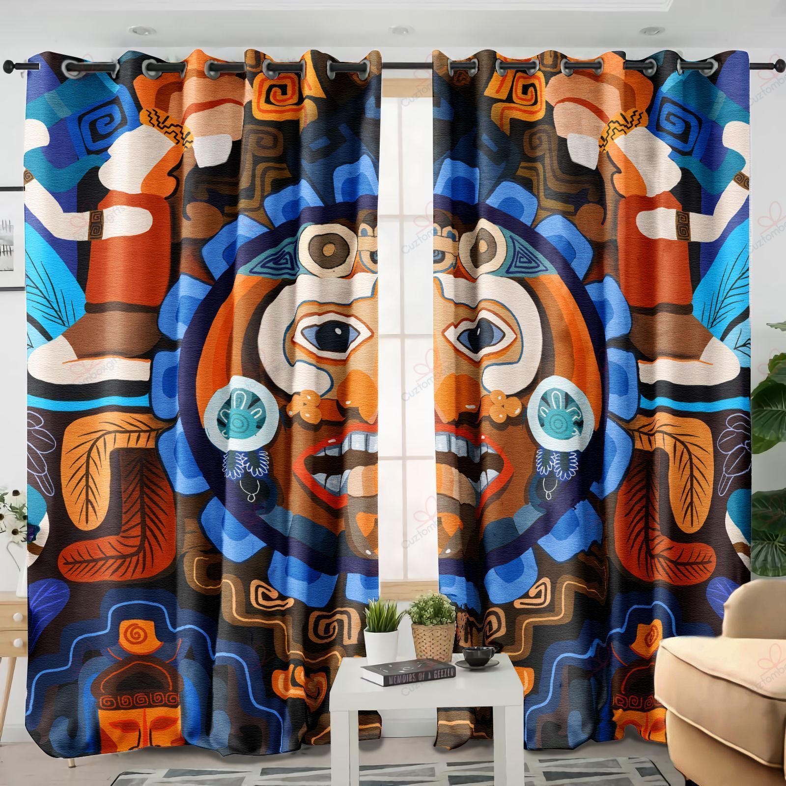 Native American Mask Printed Window Curtains Home Decor