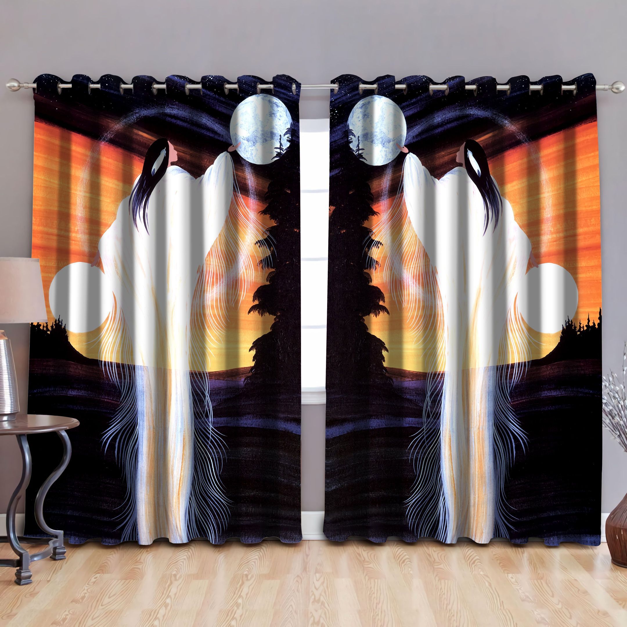 Native American Moon Legend Printed Window Curtain