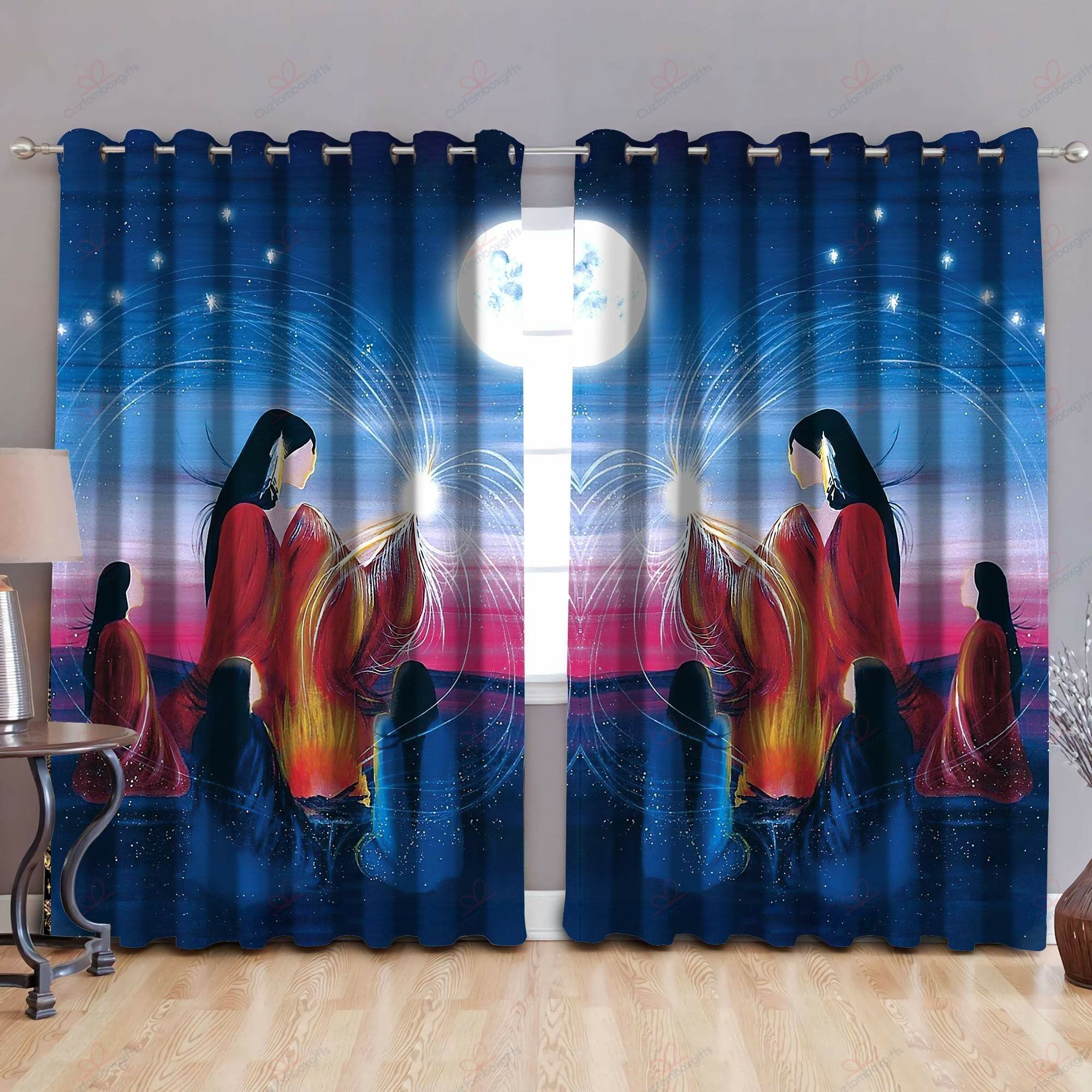 Native American Moon Legend Printed Window Curtain Home Decor