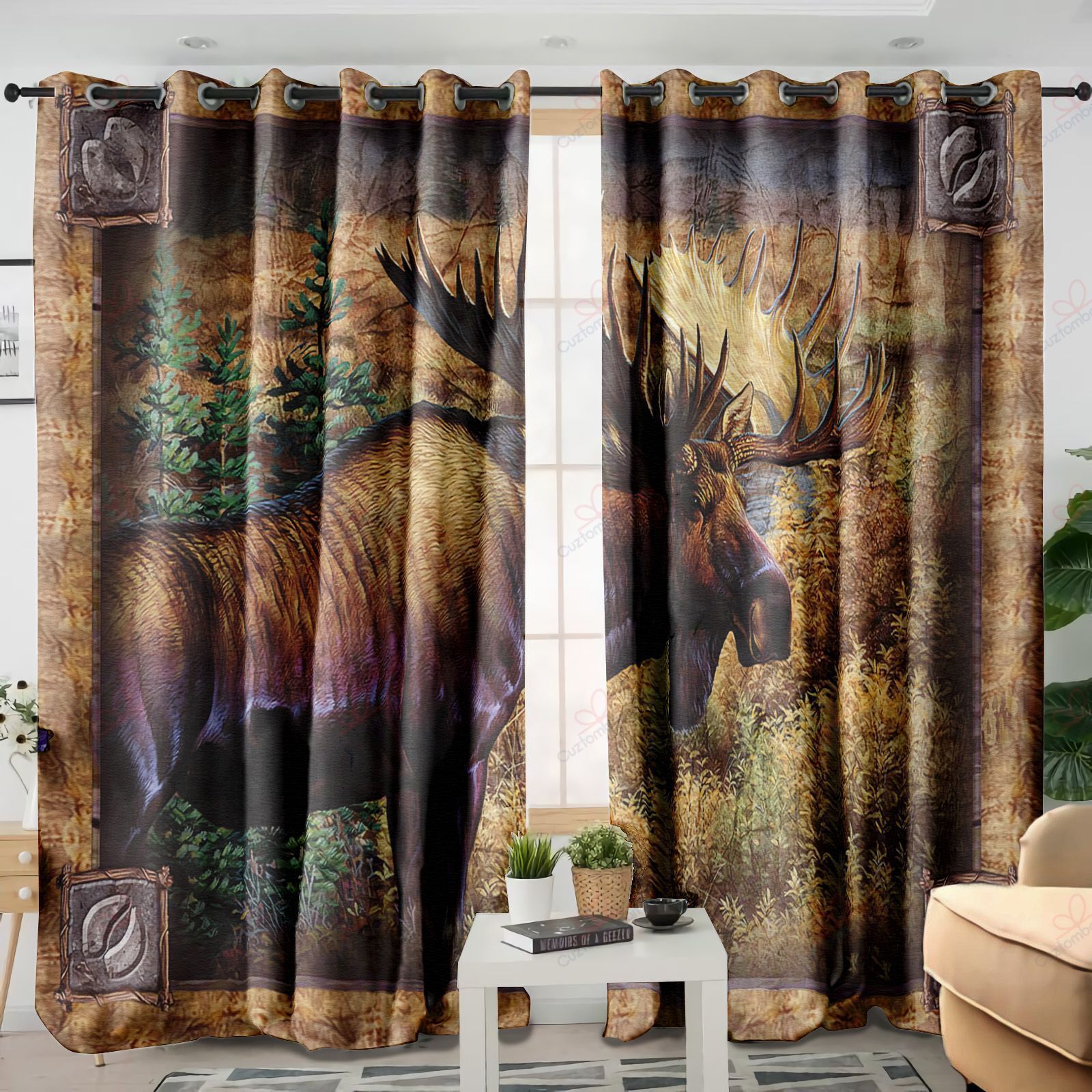 Native American Moose Printed Window Curtain Home Decor