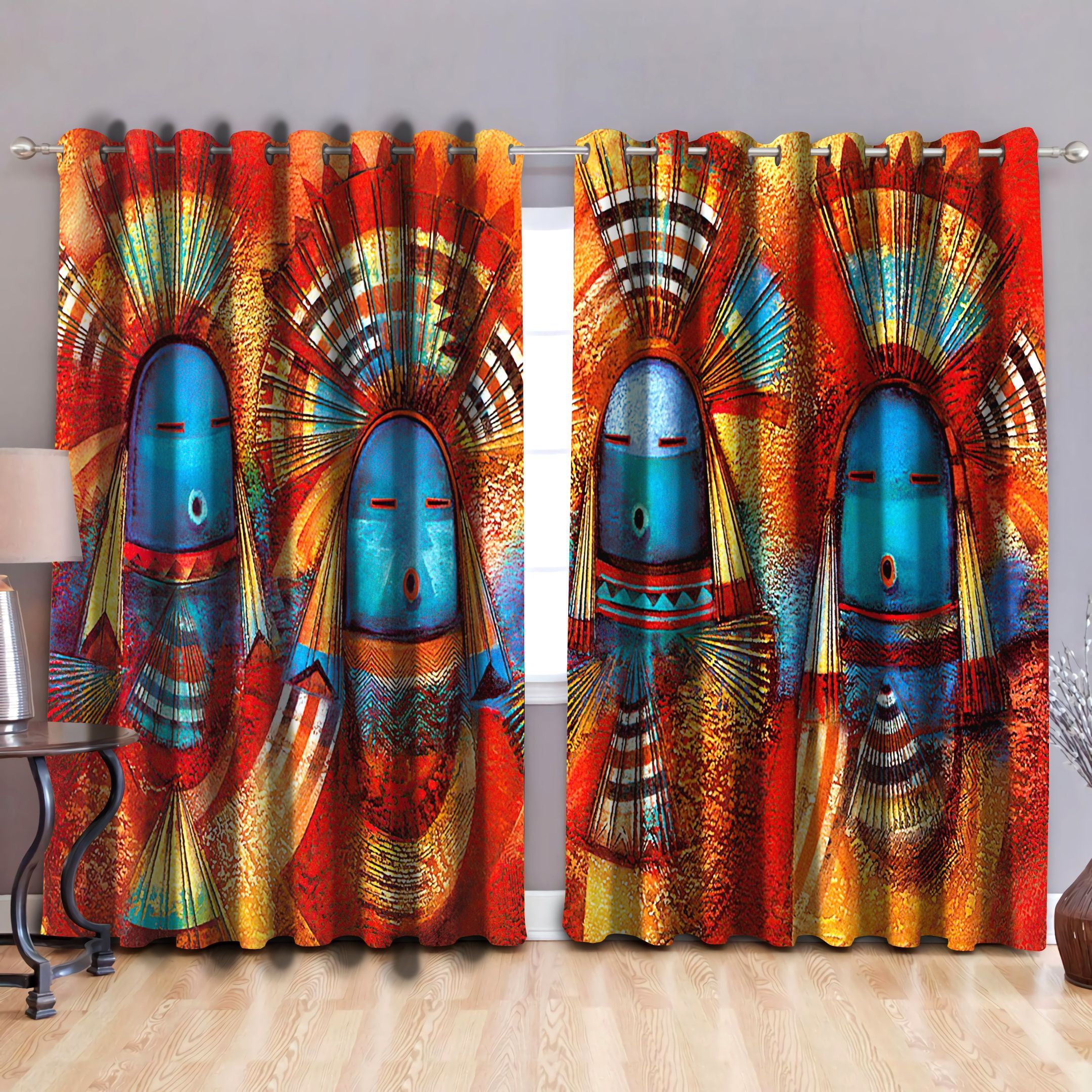 Native American Pattern Abstract People Printed Window Curtain