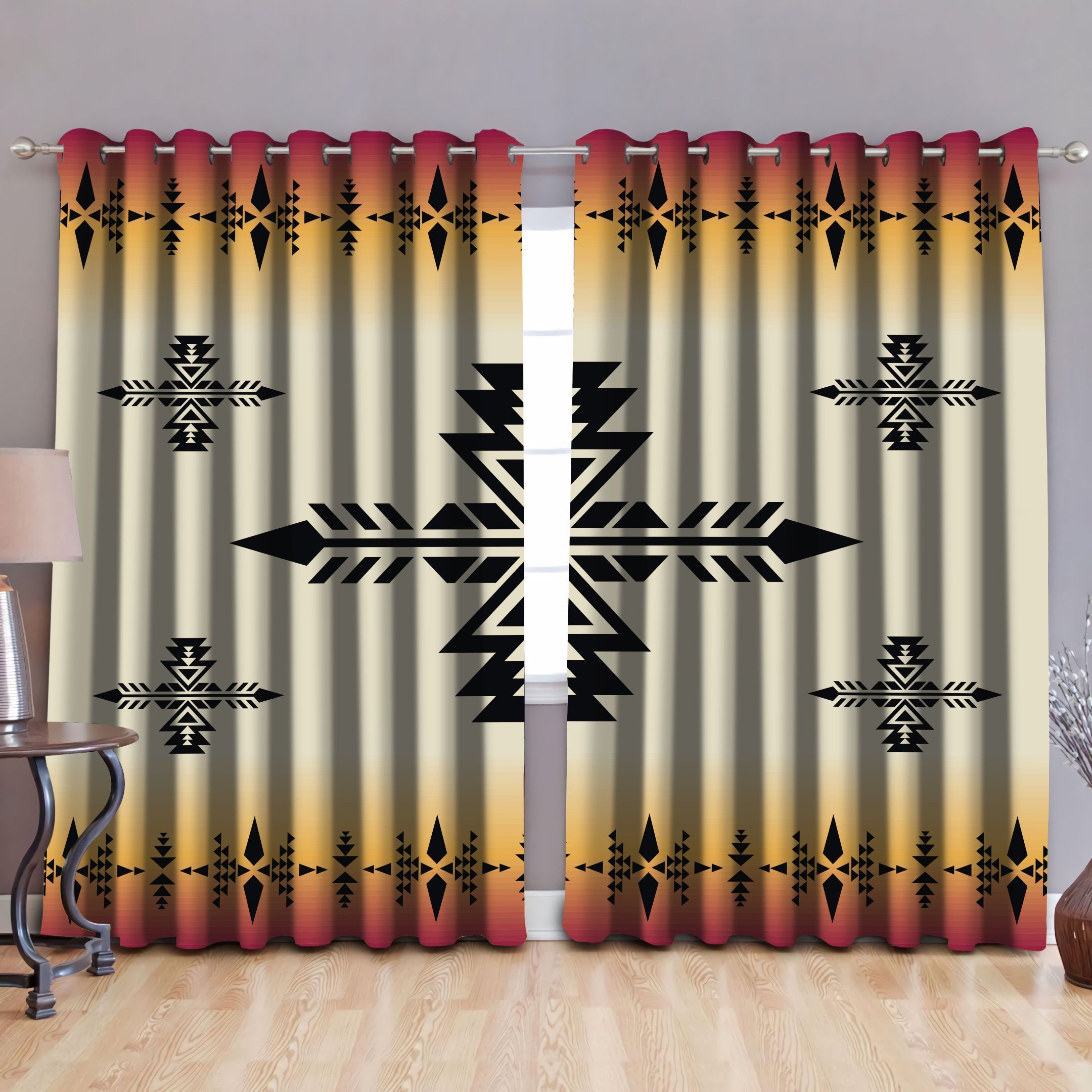 Native American Pattern Arrow Symbol Printed Window Curtain