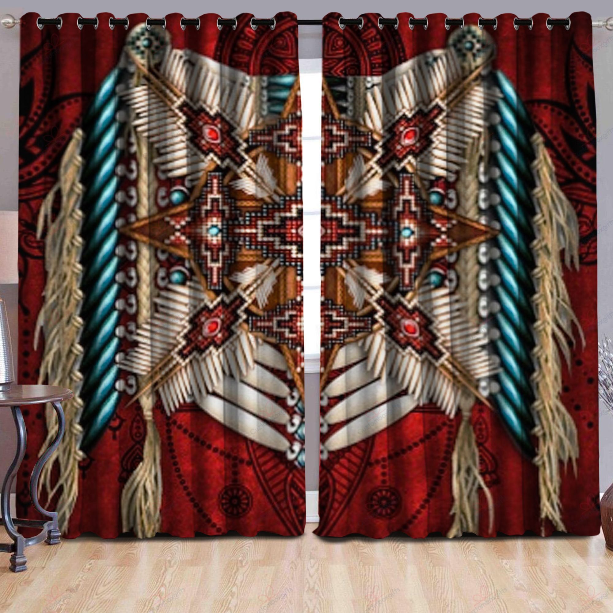 Native American Red Style Printed Window Curtain