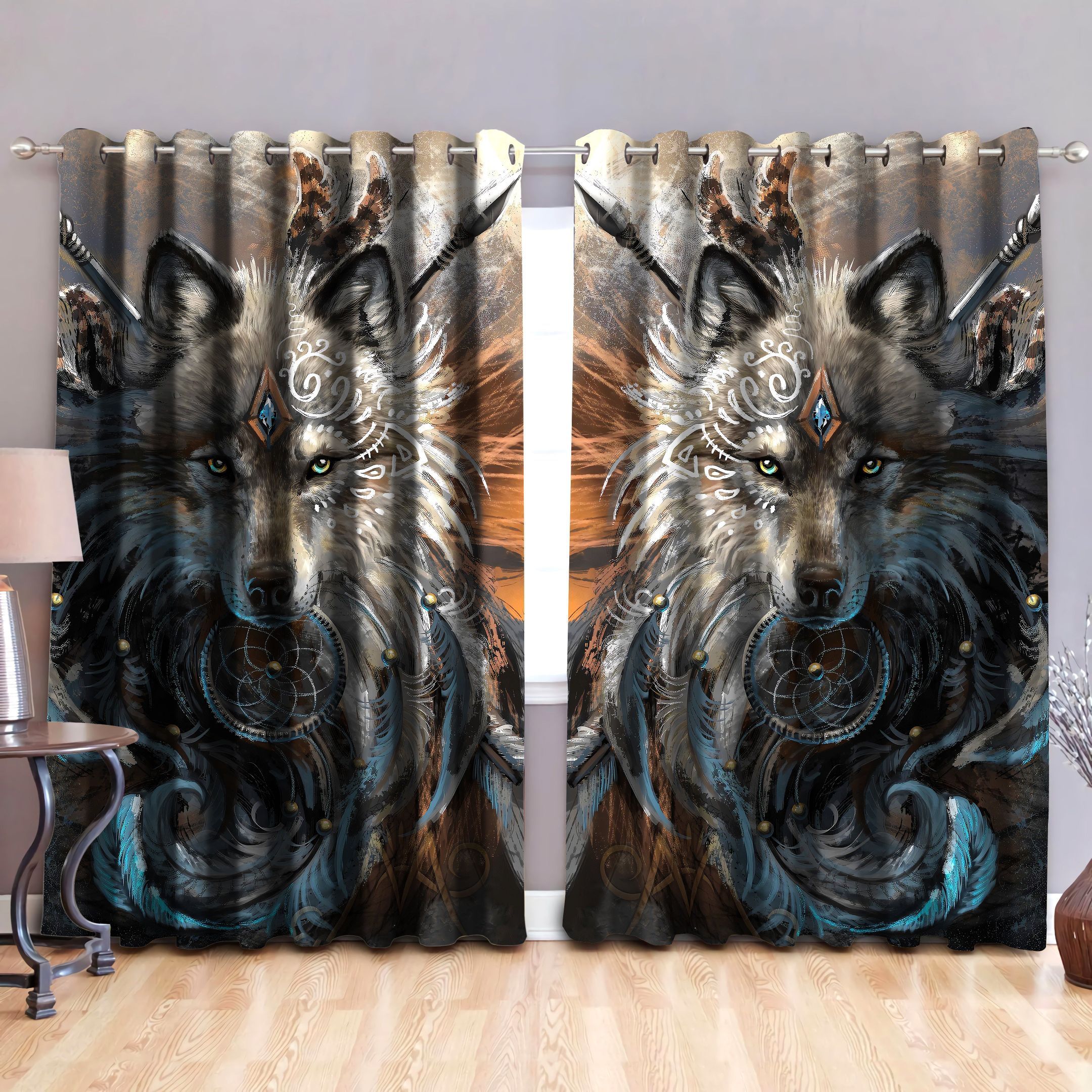 Native American Wolf The Leader Printed Window Curtain