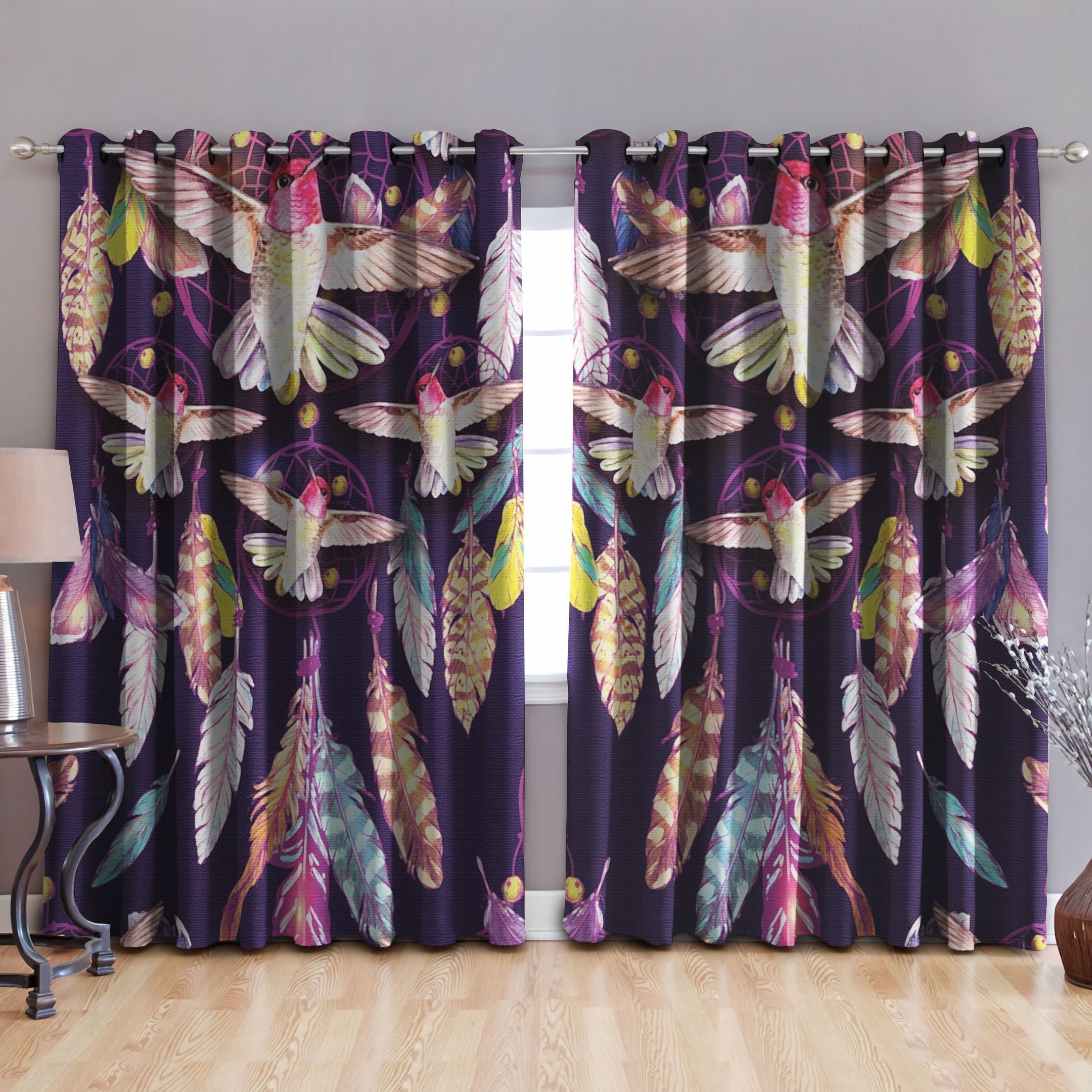 Native Dreamcatcher Hummingbird Printed Window Curtain Home Decor