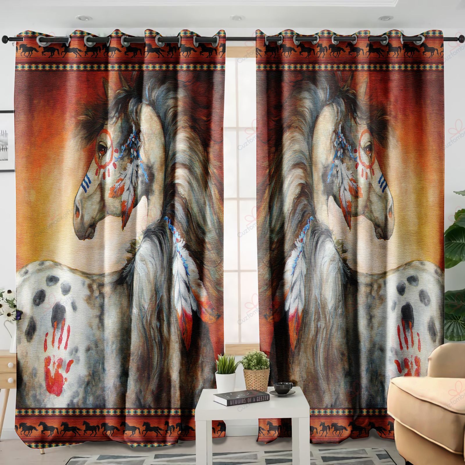 Native Horse American Printed Window Curtain Home Decor