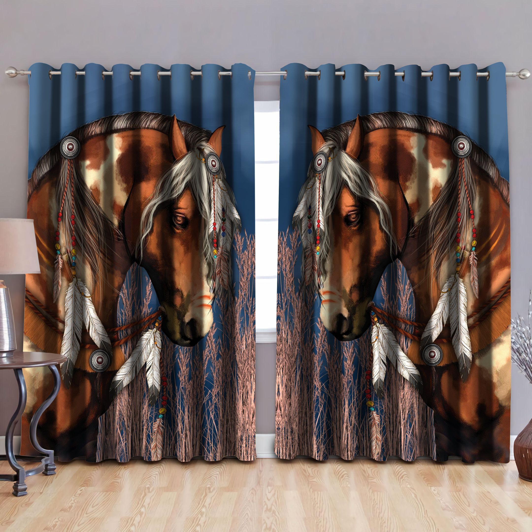 Native Horse Painting Window Curtains Home Decor