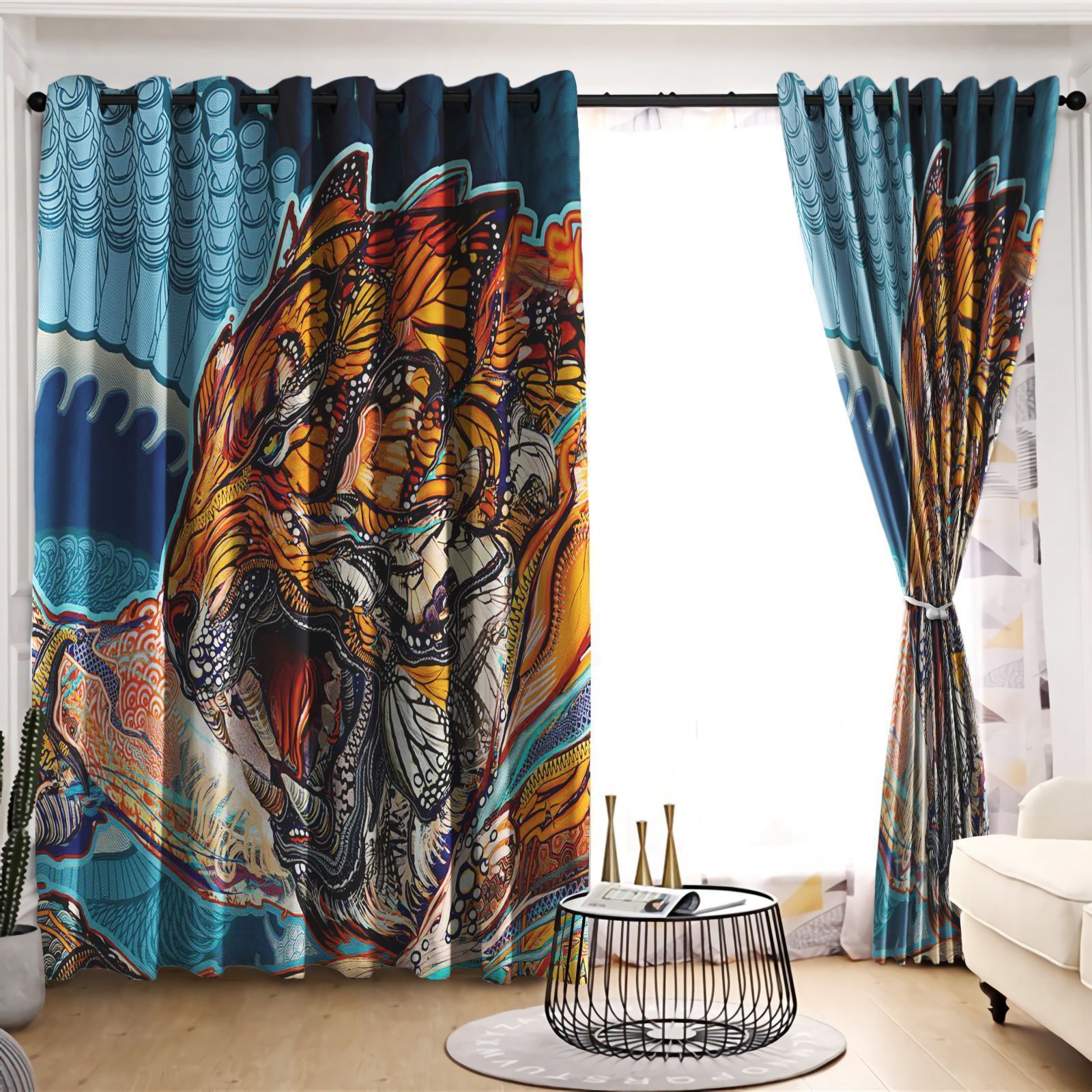 Native Tiger Yellow Butterflies Printed Window Curtain Home Decor
