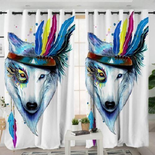 Native Wolf Cold Art Printed Window Curtain