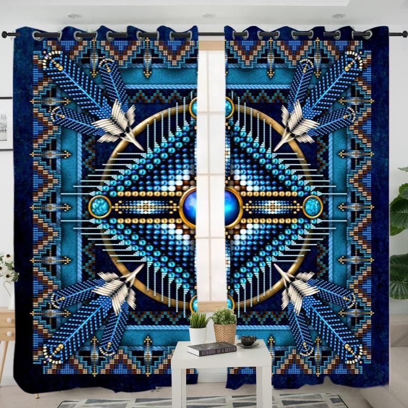Naumaddic Arts Blue Native American Design Printed Window Curtains Home Decor