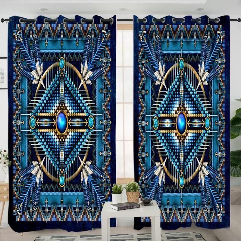 Naumaddic Arts Blue Native American Printed Window Curtain