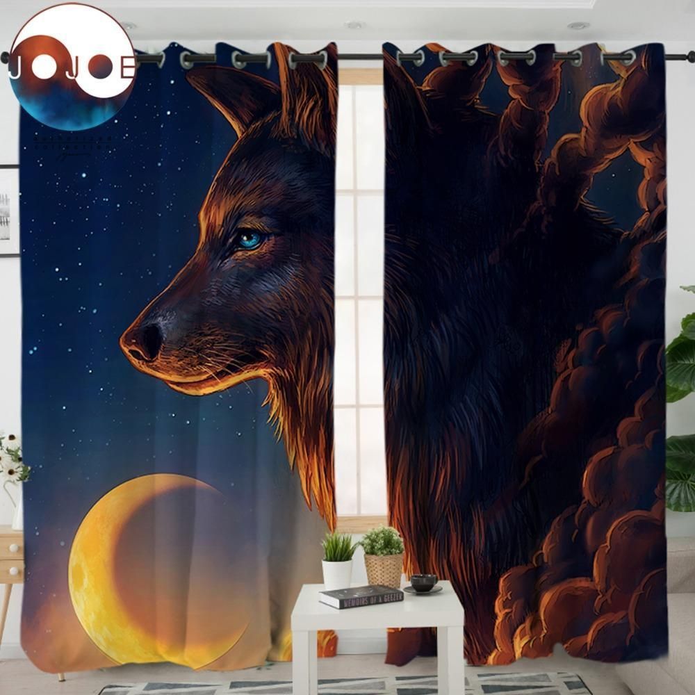 Night Guardian Wolf Native American Pride Living Window Curtain Home Decor
