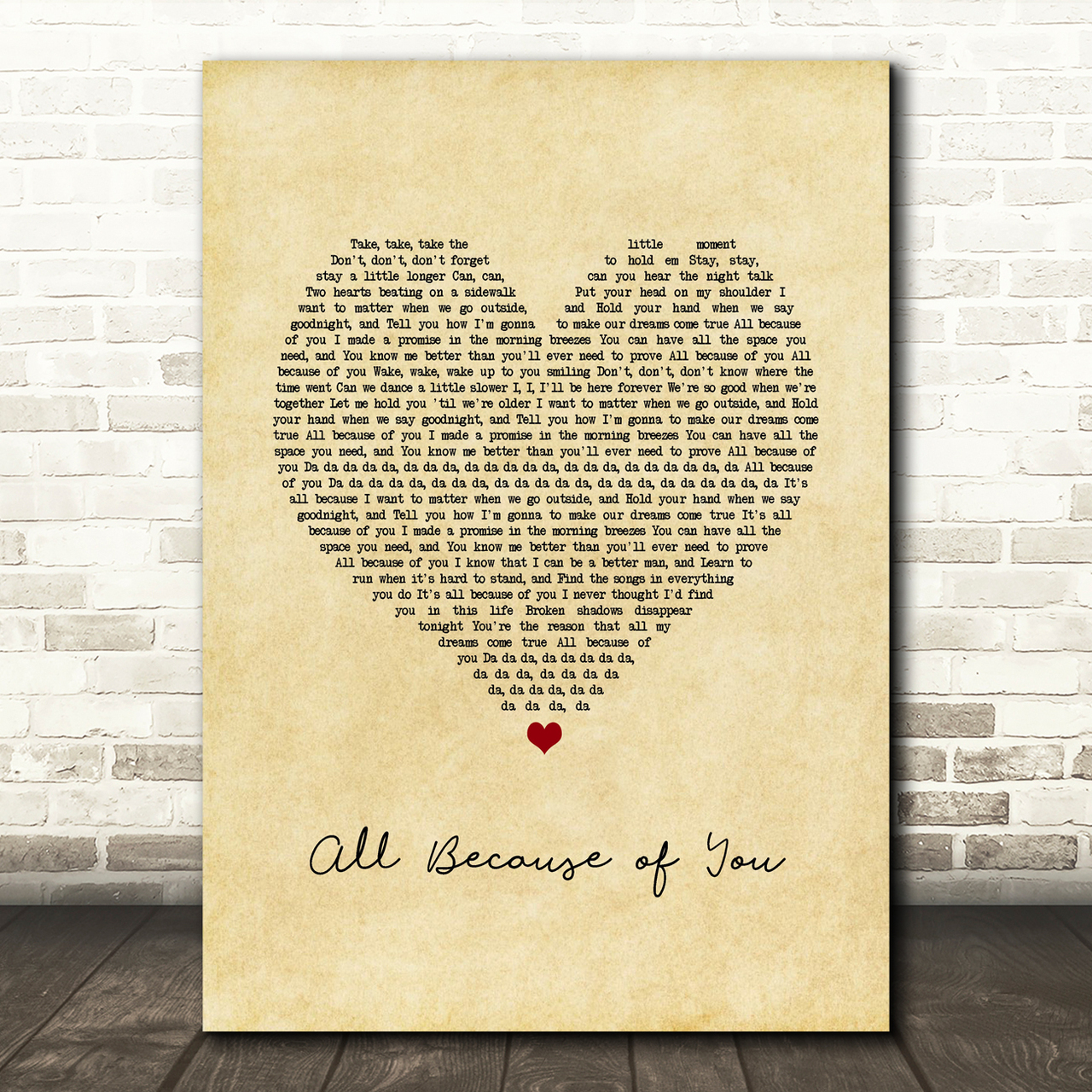 O.A.R. All Because of You Vintage Heart Song Lyric Print