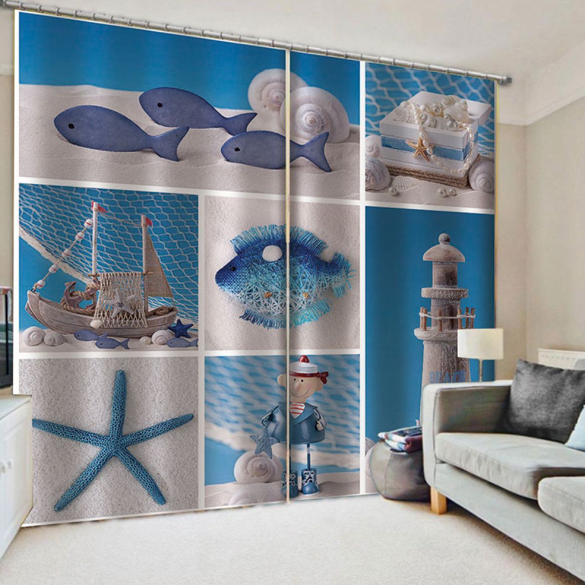 Ocean World Nautical Elements Printed Window Curtain Home Decor