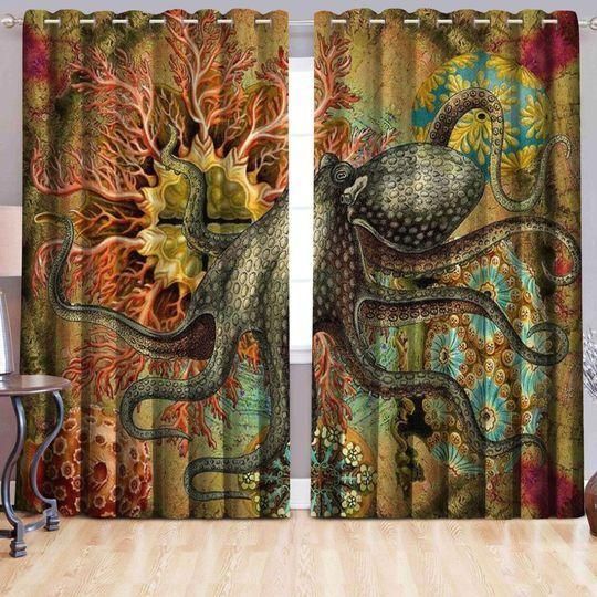 Octopus In Deep Ocean Printed Window Curtain Home Decor
