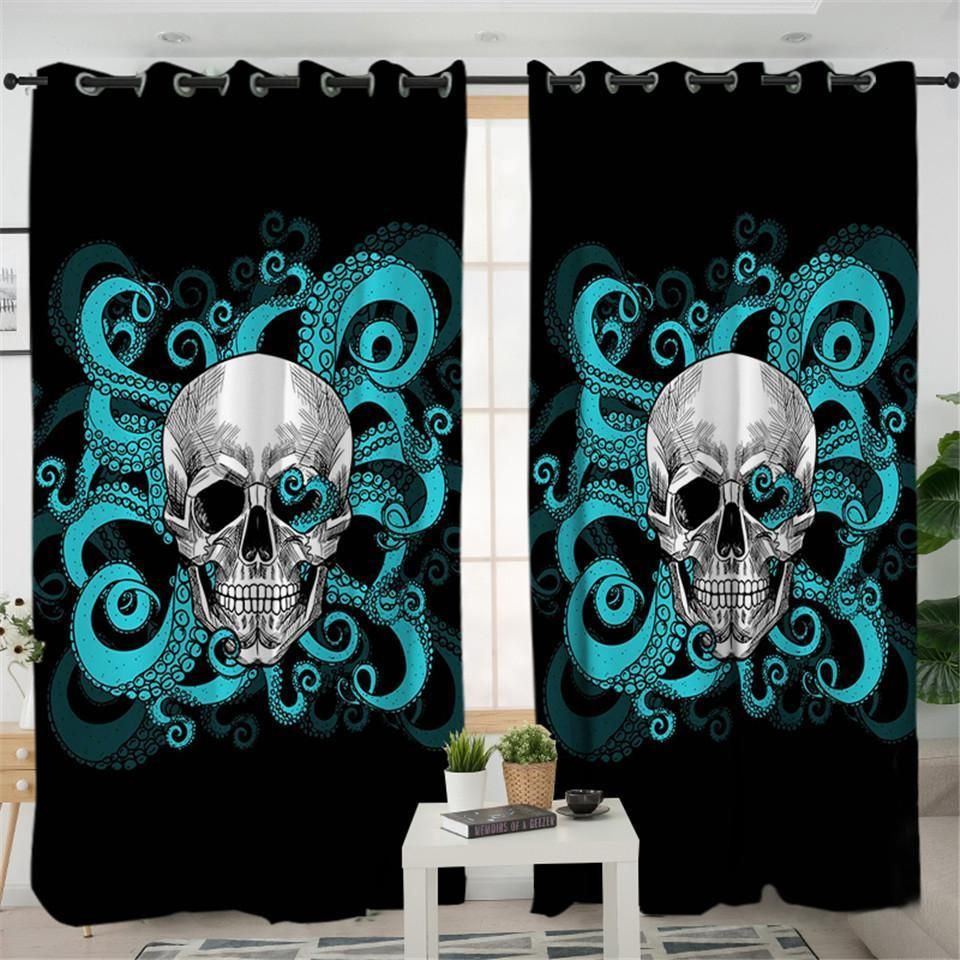 Octopus Skull Printed Window Curtains Home Decor