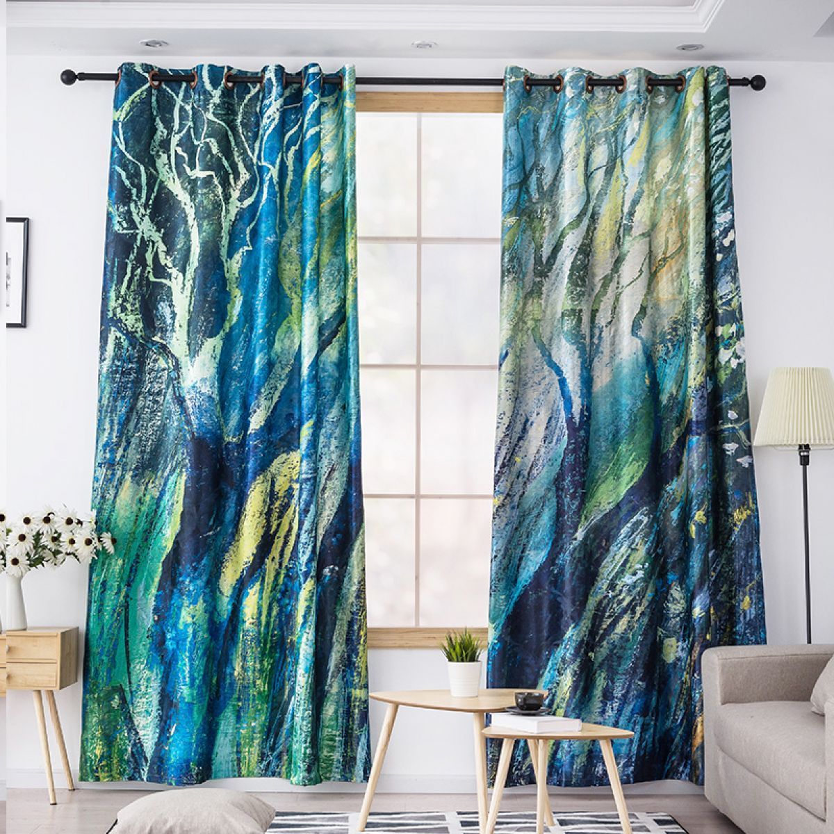 Oil Painting Of The Forest Printed Window Curtain Home Decor
