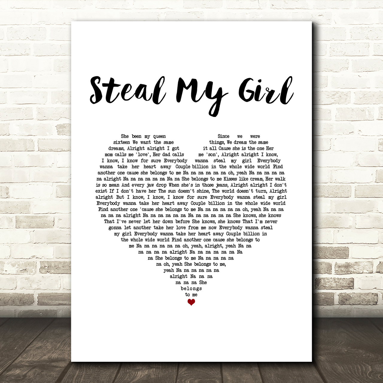 One Direction Steal My Girl White Heart Song Lyric Art Print