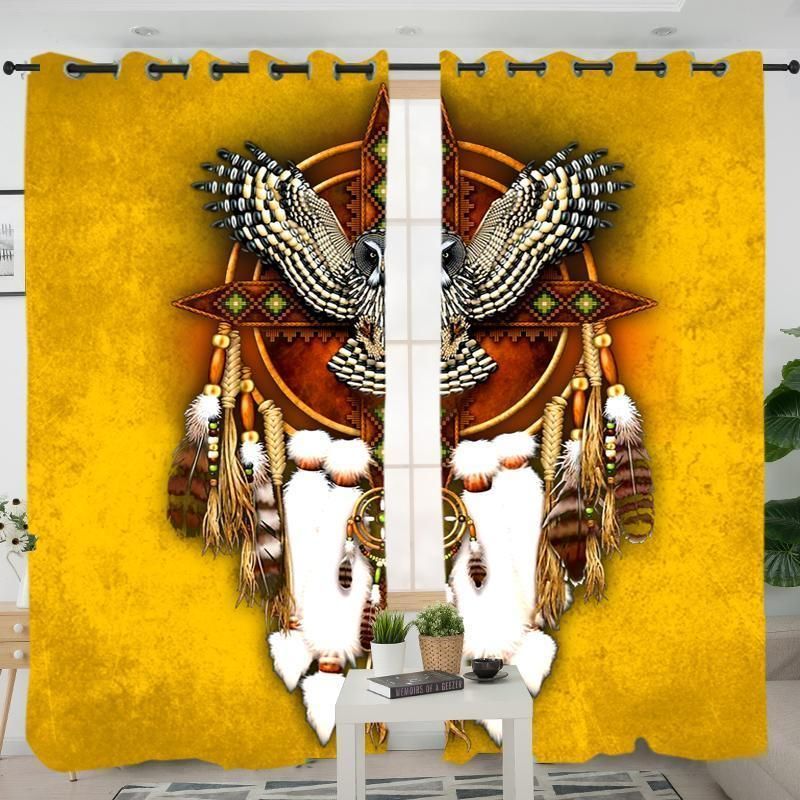 Owl Dreamcatcher Yellow Native American Pride Printed Window Curtains Home Decor